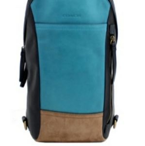 Coach Bleecker leather and suede combo  ocean / teal color men's sling pack bag